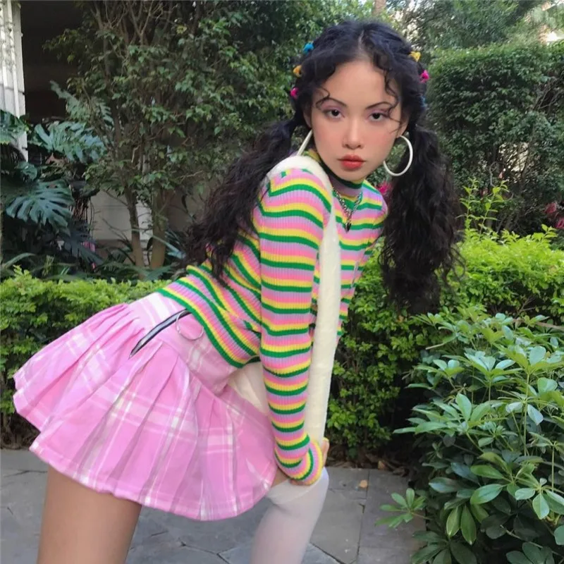 Облегающие Женские трикотажные пуловеры в полоску с круглым вырезом осенние