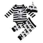 Комбинезон для мальчиков 0-24 м, осенний, полосатый, с длинным рукавом, с принтом, топ, штаны, шапки, 3 шт., комплекты одежды на Хэллоуин