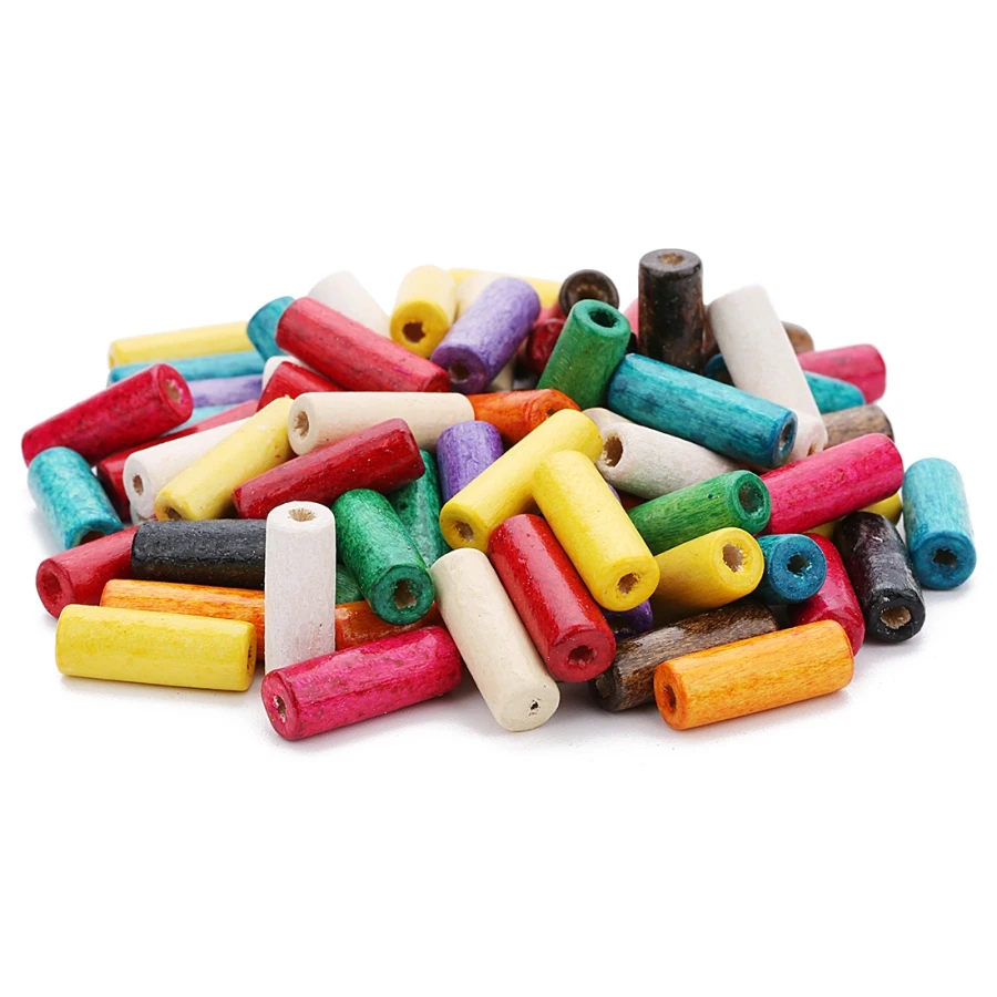 

100pcs/lot Mixed Colors Beads Charms Natural Wooden Loose Spacer Beads Cylindrical Hole 3mm for DIY Jewelry Material Components