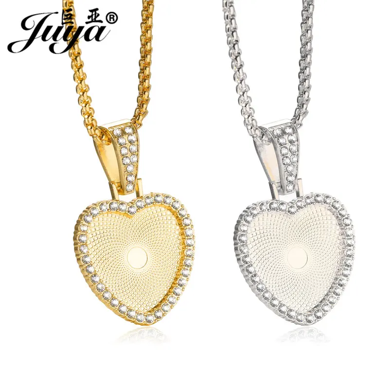 

JUYA Heart Blank Pendant Cabochon Base 25/30mm Matching 60cm Chains For Handmade Hiphop Necklaces DIY Jewelry Making Findings