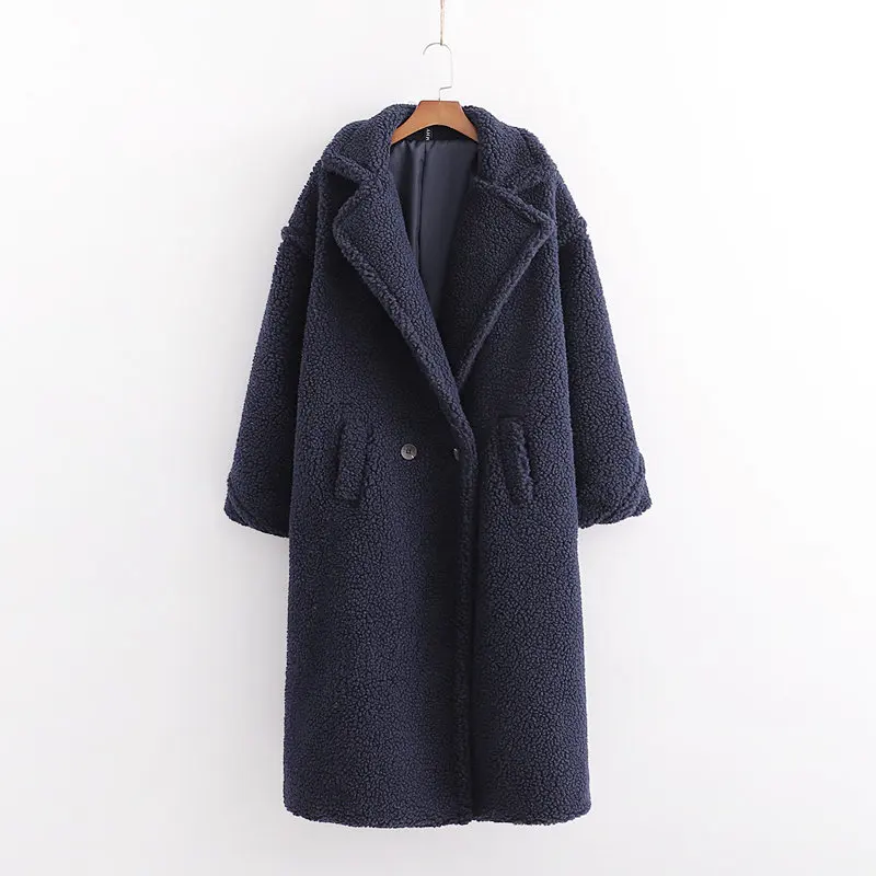 

Thick Warm Cashmere Winter Casual Solid Teddy Coat Women Long Sleeve Fleece Long Jacket Turn Down Collar Lamb Fur Coat Outerwear