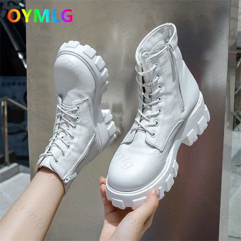 

2021 Autumn Winter Plus Velvet Short Boots Women Round Toe Thick Bottom Martin Boots Women Plus Cotton Lace-up Zipper