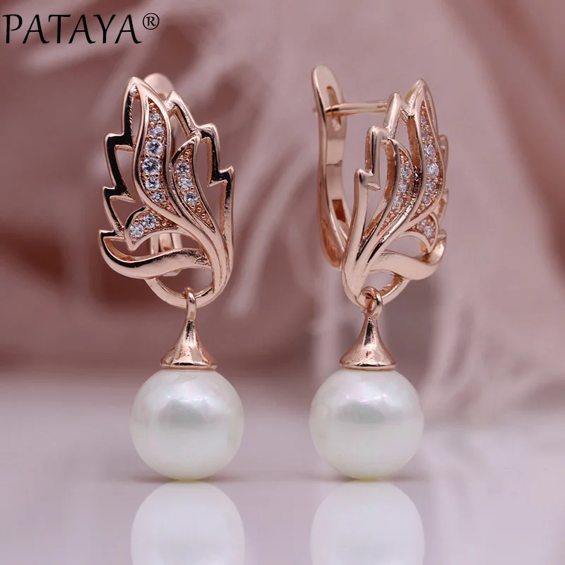 Серьги подвески с инкрустацией из микровоска розовое золото 585 пробы жемчугом