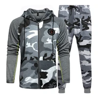 2021 Autumn Men Tracksuit Camo Hooded Outerwear Hoodie Set 2 Pieces Sporting Fitness Camouflage Sweatshirts Jacket + Pants Sets