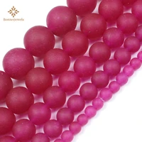 wholesale factory price natural stone frosted matte pink rose jades loose chalcedony beads 4 12 mm pick size for jewelry making