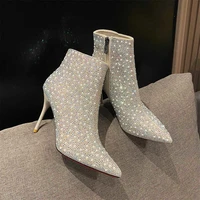 diamond boots womens pointed new sequin crystal plush boots in 2020 autumn and winter high heeled shoes thin heeled wedding