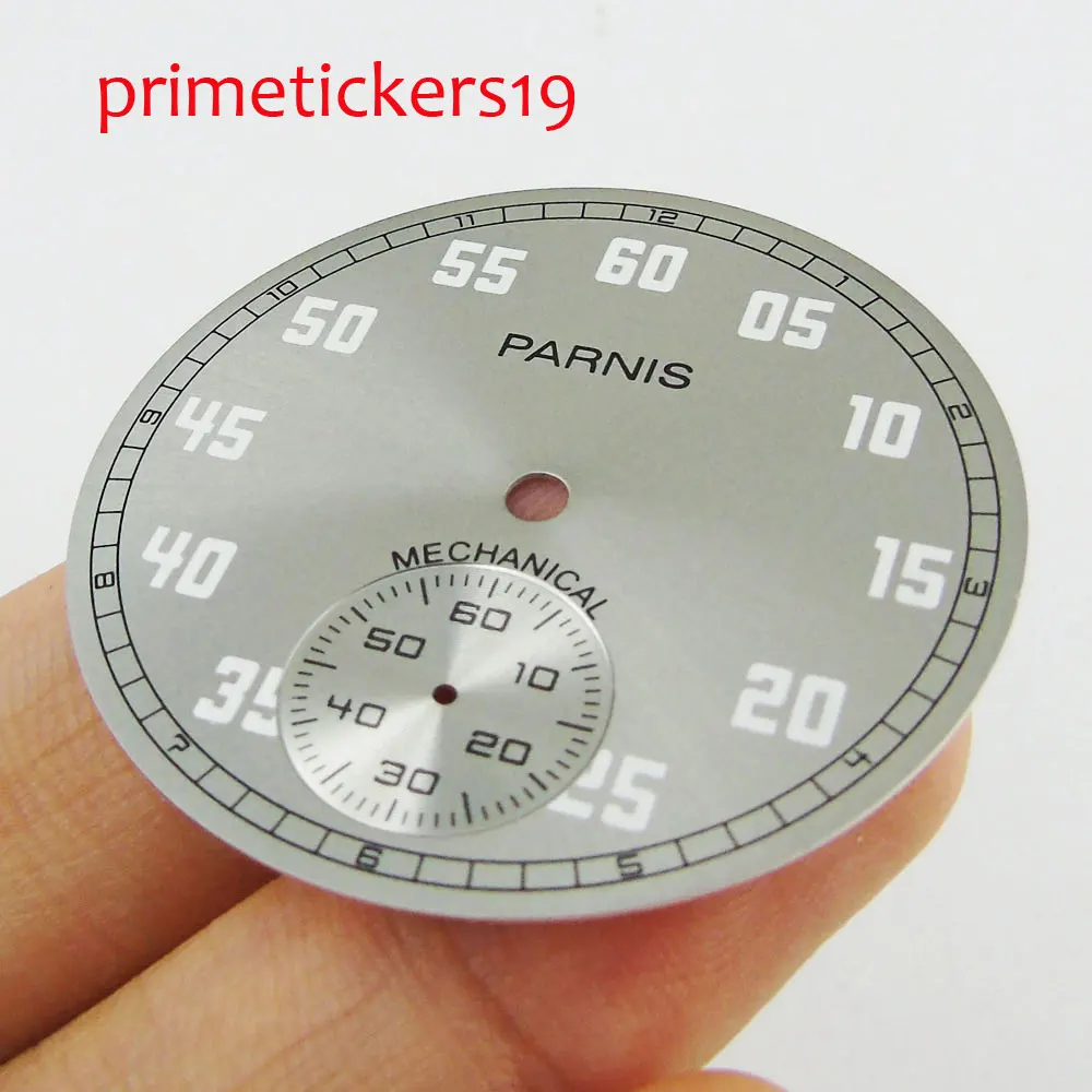 

38.9mm Parnis grey dial white numbers fit 6498 movement men's watch dial