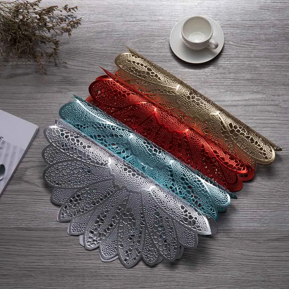 

PVC Table Placemat Hollow Floral Shaped Anti-slip Place Mat Kitchen Supplies XR-Hot
