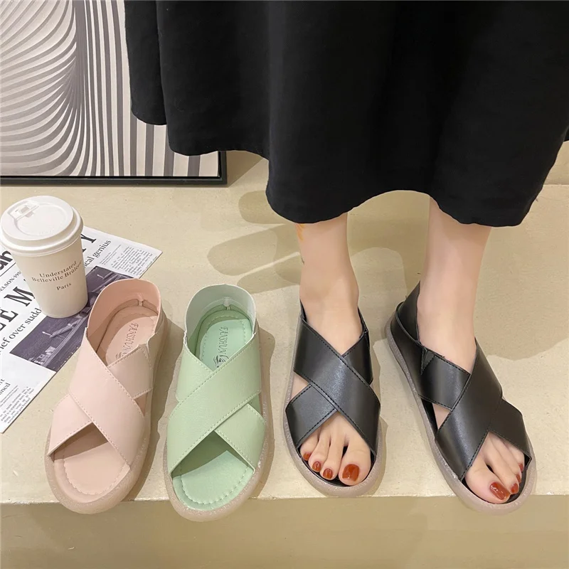 

Beige Heeled Sandals Low-Heeled Shoes With Strap 2021 Women's All-Match Two Weare Black Low-heeled New Summer Girls Fashion