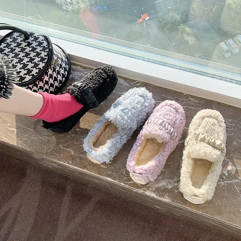 

New Winter Casual Shoes Soft Bottom Fur Flats Loafers Women Shoes Warm Furry Footwear Outdoor Autumn Shoes Woman Luxury Flats