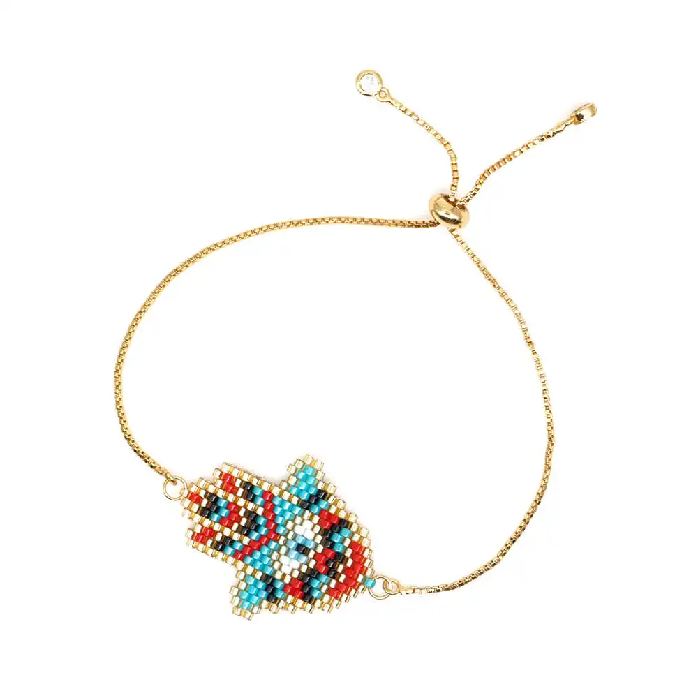 Shinus Miyuki Evil Eye Bracelets Fatima Hamsa Hand Bracelet Women Pulseras Mujer Jewelry Stainless Steel Chain Handmade