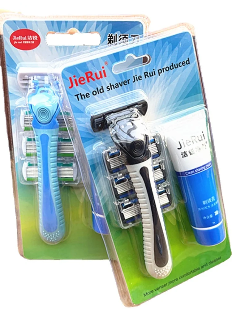 

Мужская Ручная бритва + набор крема для бритья, бритвенные лезвия из нержавеющей стали с 6 лезвиями, набор для бритья