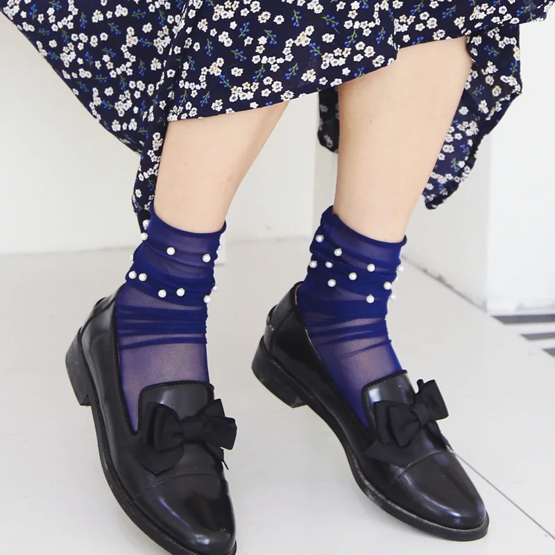 Ажурные марлевые женские носки Yanziku в стиле Харадзюку с жемчужинами милые