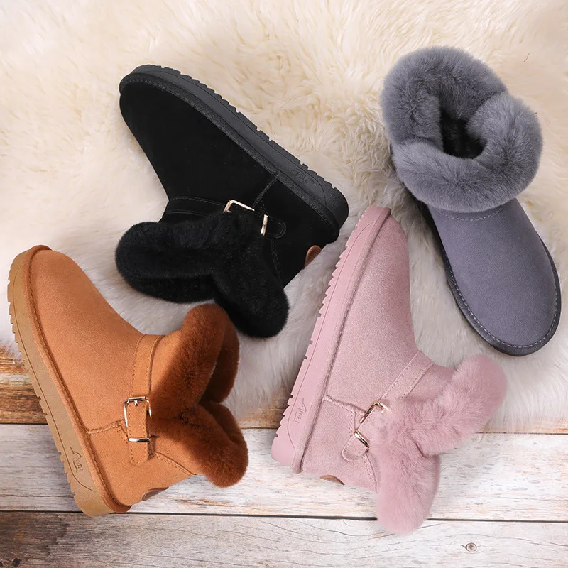 Кожа Зимние ботинки с кроличьим мехом Для женщин кисточками короткие женские на