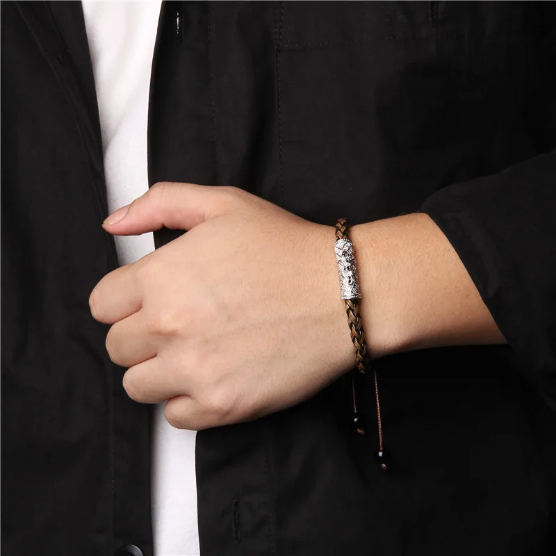 

Fashion Retro Tube Charm Thick Rope Braided Bracelets Black Golden Silver Color Tubes Vintage Classic Bracelet For Men Gifts