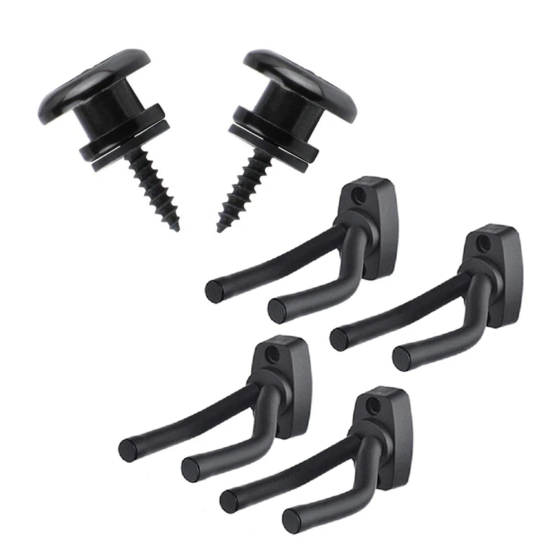 

4x Черная Вешалка для гитары с настенным креплением, держатель для дисплея, подставка-легко установить-подходит для всех гитар, бас и 2 шт. Гри...