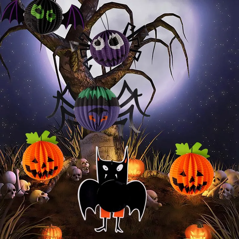 Хэллоуин украшение черная оранжевая бумага фонарь сотовой шар тыква вечерние