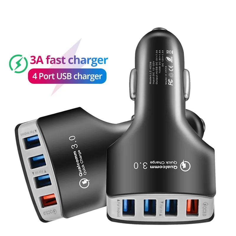 USB 4 порта автомобильное зарядное устройство QC3.0 мобильный адаптер 4USB Быстрая