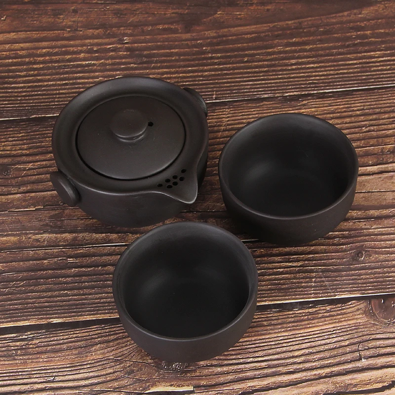 Purple Clay Small Tea Set Include 1 Pot 2 Cups XiShi Ceremony Zisha Ceramic Pottery Teacup China Kung Fu | Дом и сад
