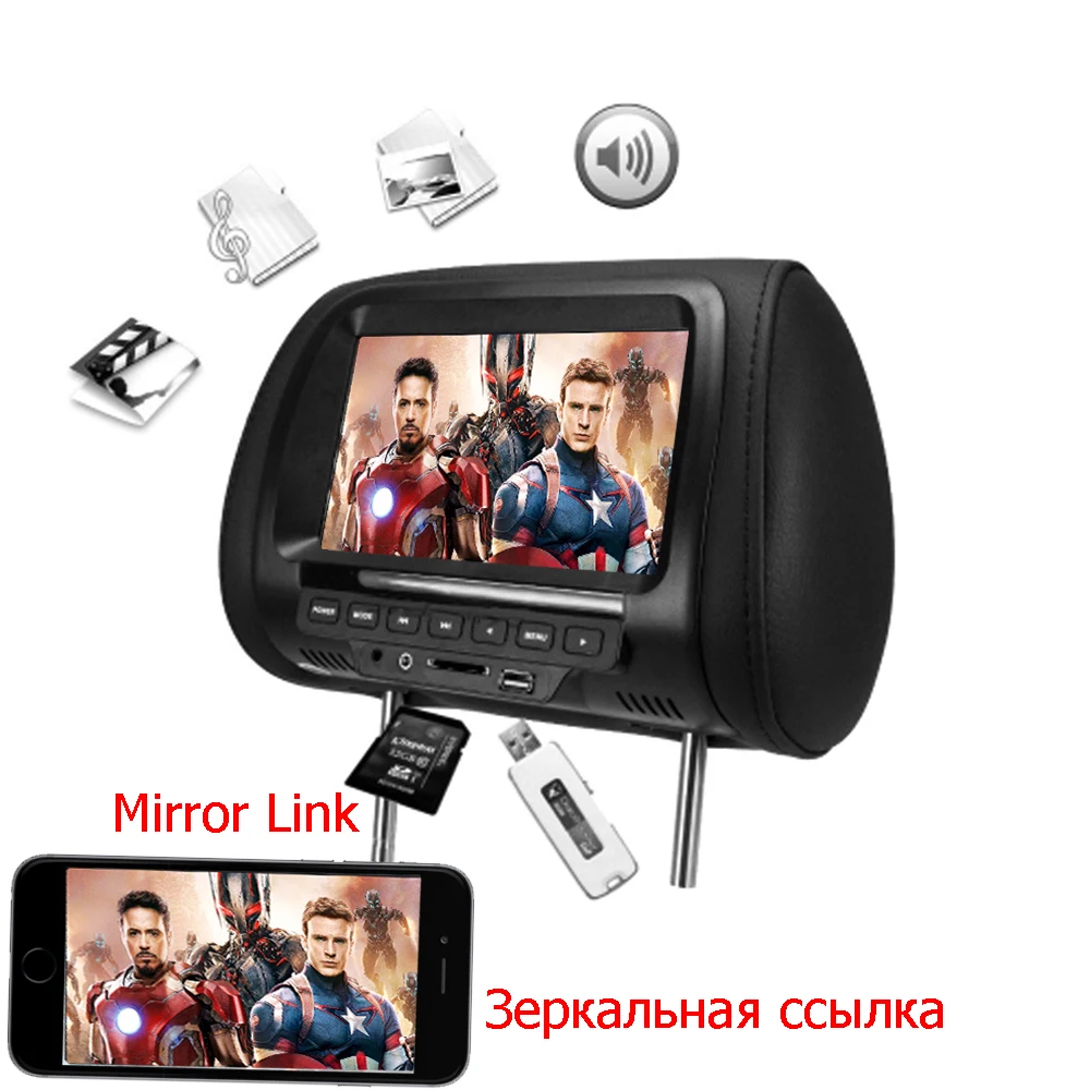 Автомобильный подголовник монитор Зеркало Ссылка Универсальный 7 дюймов TFT светодиодный экран автомобиля MP5 плеер Поддержка AV USB SD вход FM динамик