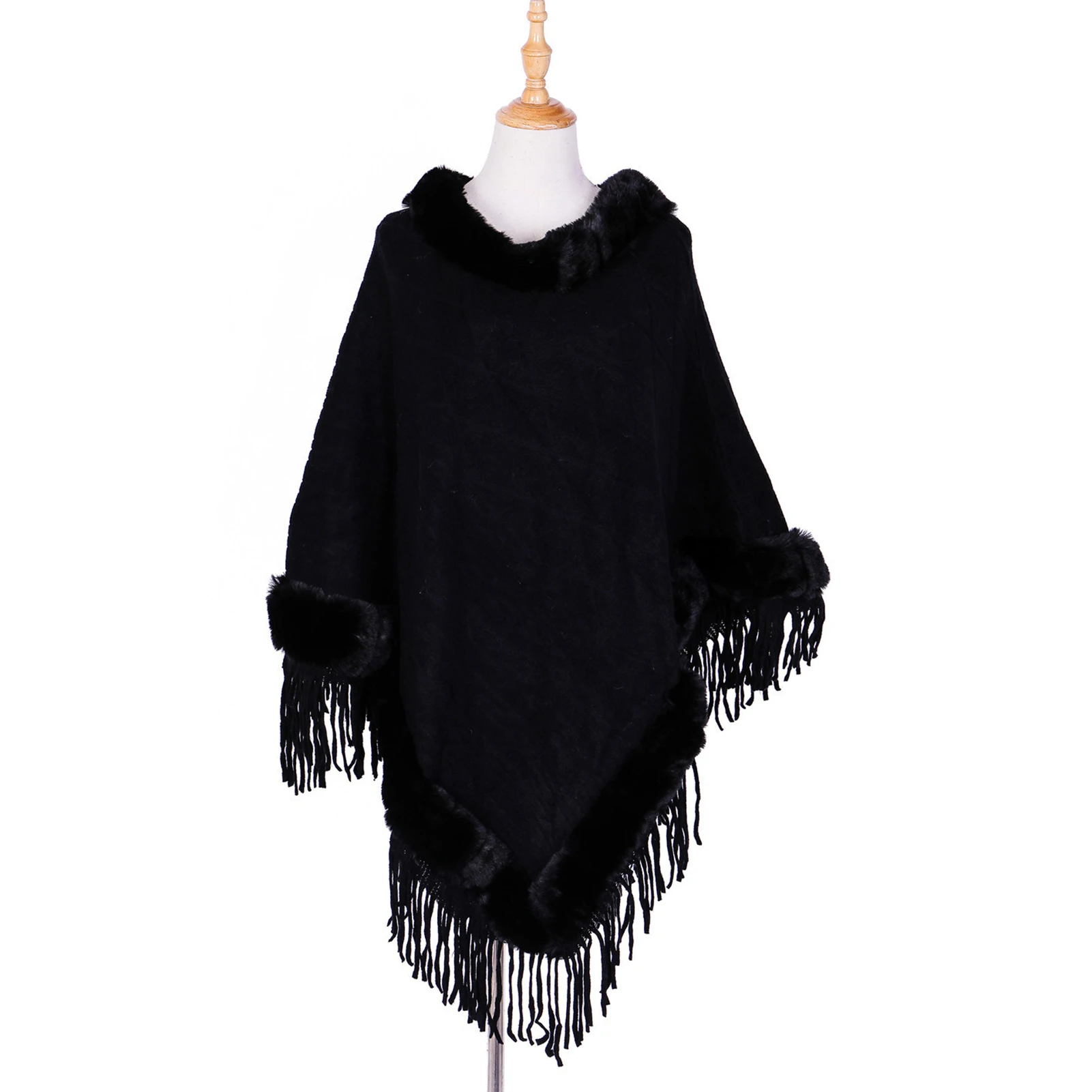 

Women Autumn Winter Round Collar Breathable Solid Color Warm Shawl Outerwear
