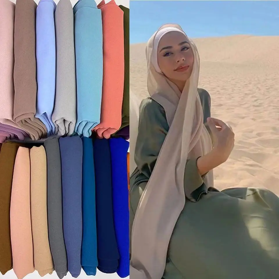 

New chiffon hijab women plain bubble chiffon scarf hijab wrap printe solid color shawls headband muslim scarves scarf 61