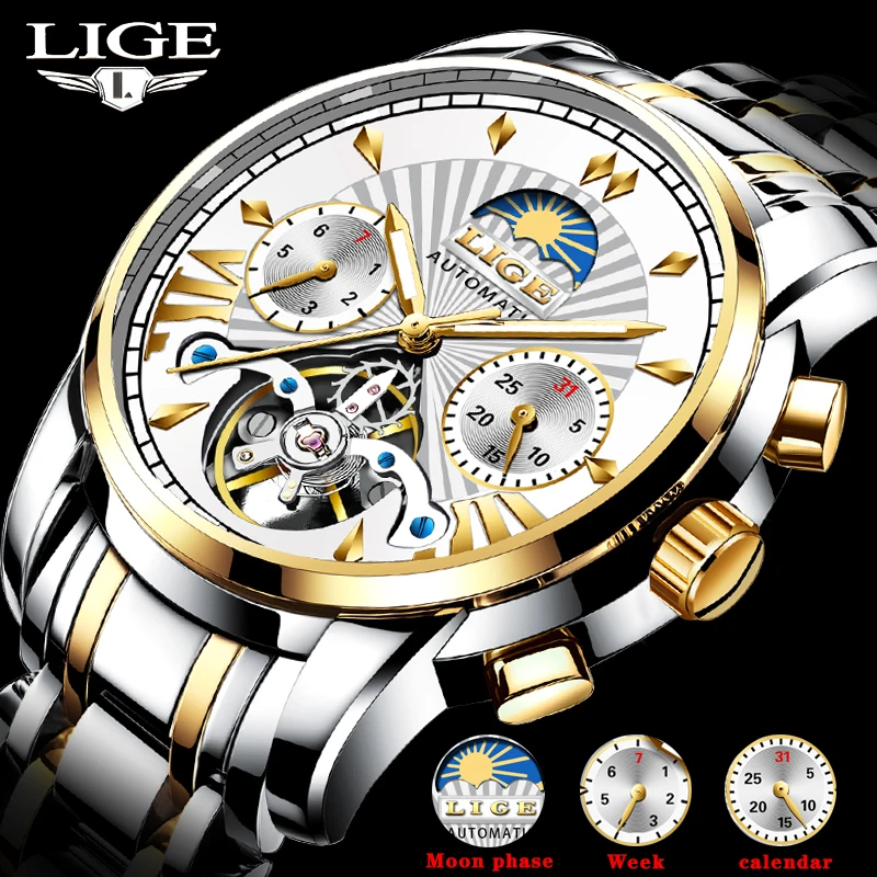 

Montre Homme 2020 LIGE Fashion Mens Watches Top Brand Luxury Tourbillon Automatic Mechanical Watch Men Waterproof Skeleton Clock