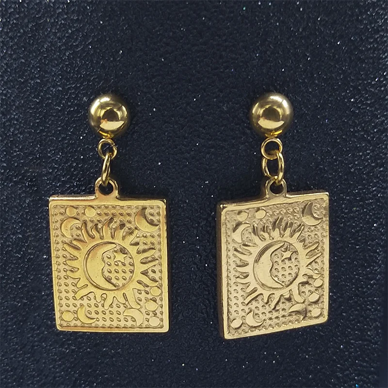 

2022 Stainless Steel Astrology Moon Sun Star Stud Earrings Women Gold Color Geometry Earrings Jewelry collar serpiente E9333S02