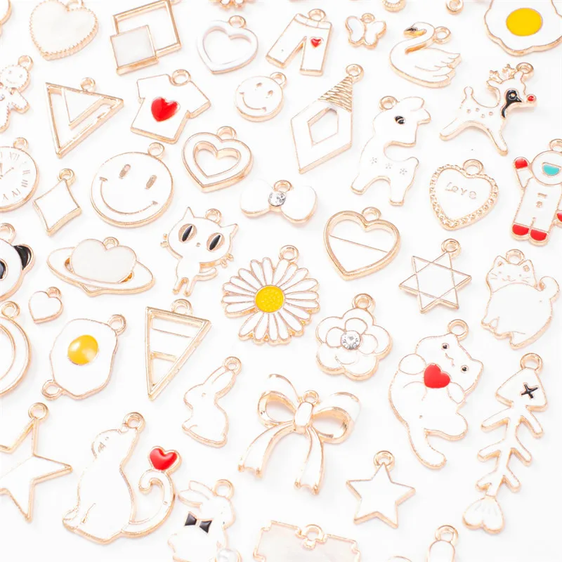 

10pcs New Color Series Pendant DIY Jewelry Accessories Bracelet Material White Mixed Oil Drop Alloy Small Gifts