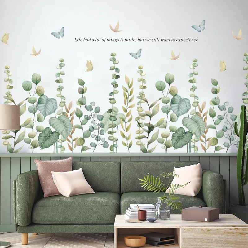 

Green Leaves Butterfly DIY Wall Stickers for Living room Bedroom Eco-friendly Vinyl Wall Decals Art Home Decor Stickers for Wall