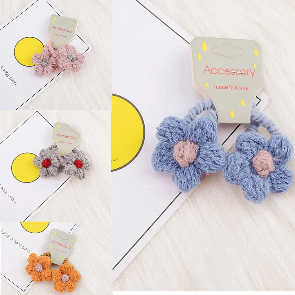 

2Pcs/set Kids Mini Flower Elastic Hair Bands Ponytail Holder Children Girls Cashmere Flowers Hair Bands Rope Headwear Hairwear