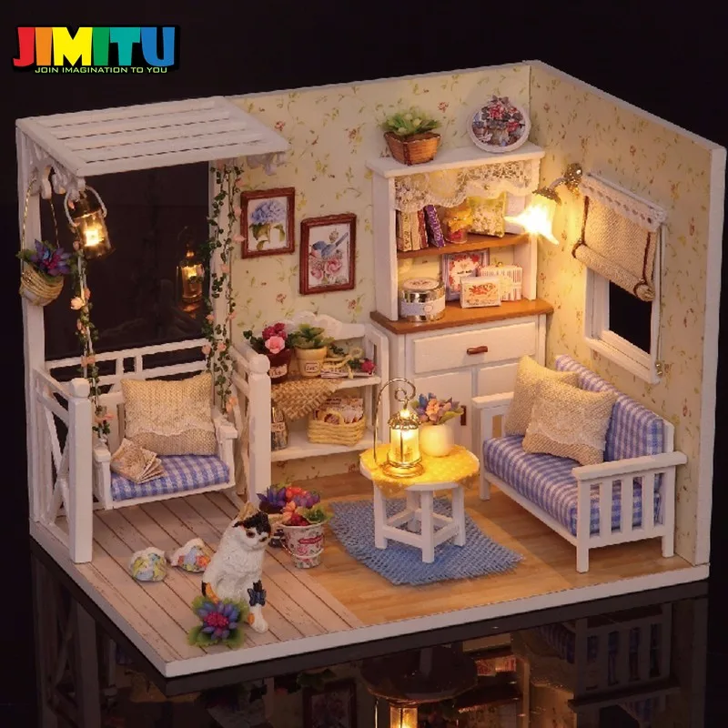 JIMITU cuterom 1/24 кукольный домик миниатюрный DIY набор светодиодный светильник крышка