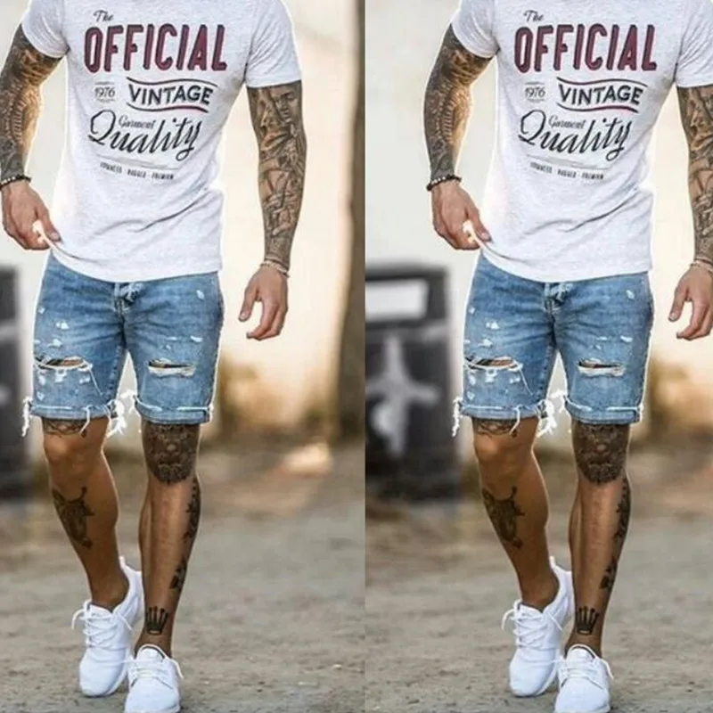 

European Summer New Small Fresh Jeans Men's Solid Color Hole Fashion Casual Daily Denim Shorts 2021 Men Shorts