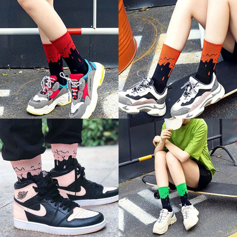 Hot Fashion Men and Women Socks Cotton Color Black Magma Harajuku Cute Funny Happy Skateboard Original Hip Hop Girls Tube | Мужская