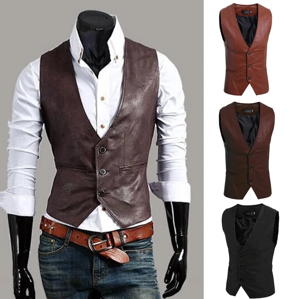 ZOGAA New men's vest simple and versatile leather slim fit