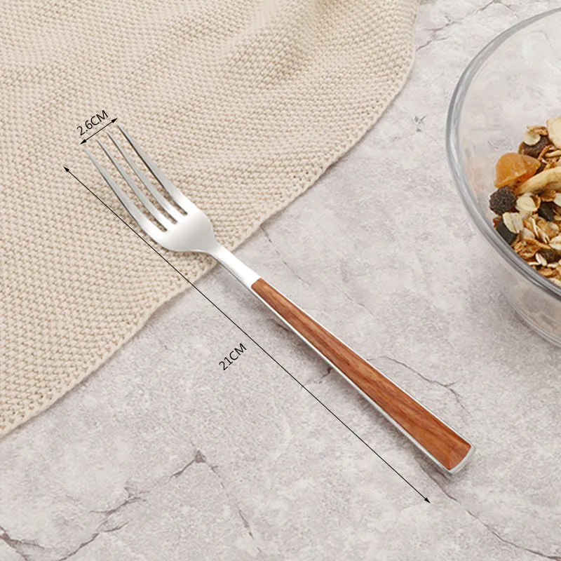 Dinner Fork 304 нержавеющая сталь имитация нож с деревянной ручкой вилка ложка стейк Западный нож Европейская пищевая вилка ложка столовая посуда - Цвет: Dinner Fork