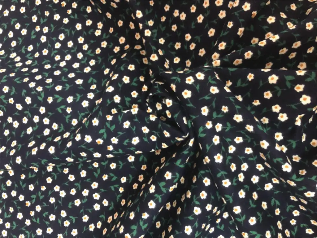 Темно-синяя желтая винтажная ткань с цветочным рисунком хлопковая в ретро стиле