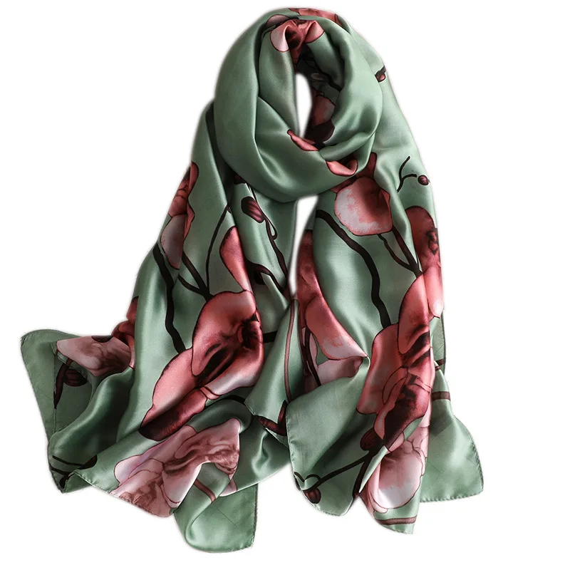 

2020 Summer Beach Female Foulard New Fashion 180X90CM Silk Scarf For Women fashion Long Soft Flower Printing Wraps and Shawls