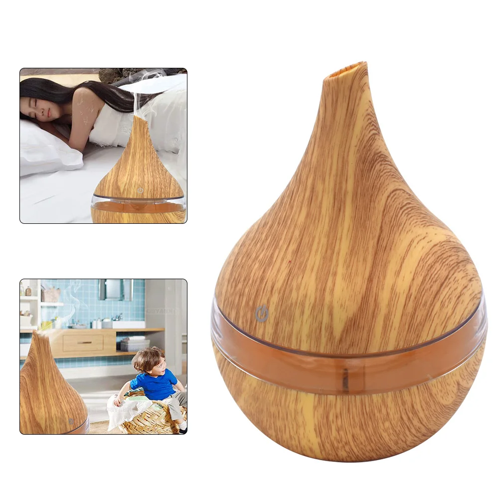 

300ML USB Air Humidifier Electric Aroma Diffuser Mist Wood Grain Oil Aromatherapy Mini Have 7 LED Light For Car Home Office