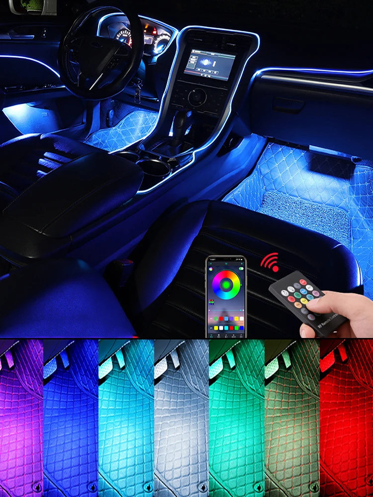 

Car Foot Ambient Lamp RGB LED Strip With USB Wireless Music Control Multiple Modes Automotive Interior Decorative Lights DC12V