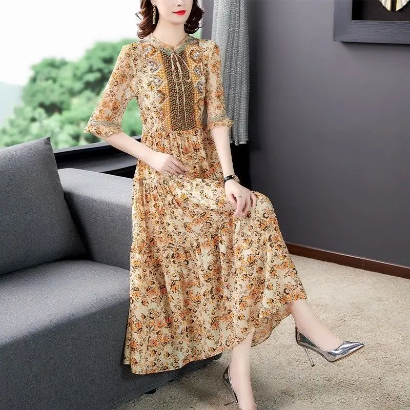 

French Fairy Floral Dress 2020 New European And American Quality Light Mature Style Printed Silk Dress