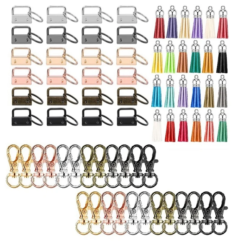 

72Pcs Key Fob Hardware Set Including 24 Key Fob Hardware, 24 Colorful Keychain Tassel and 24 Swivel Snap Hooks,6 Colors