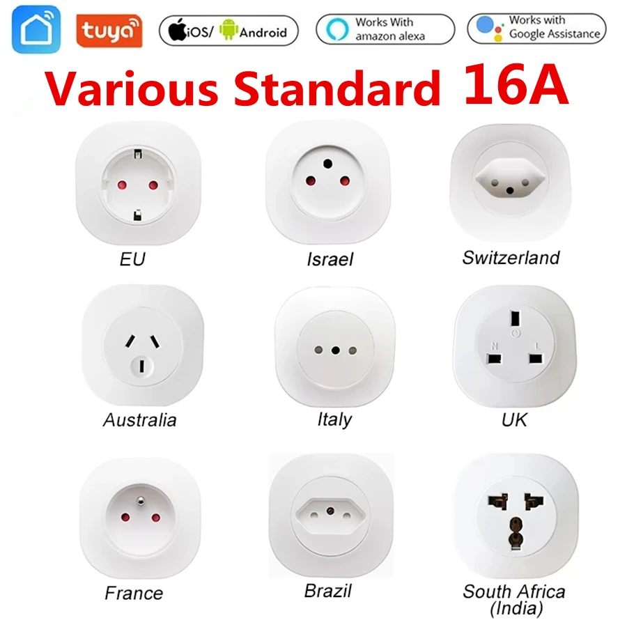 Wi Fi Smart Plug 16A ЕС Бразилия Tuya Беспроводной пульт дистанционного управления