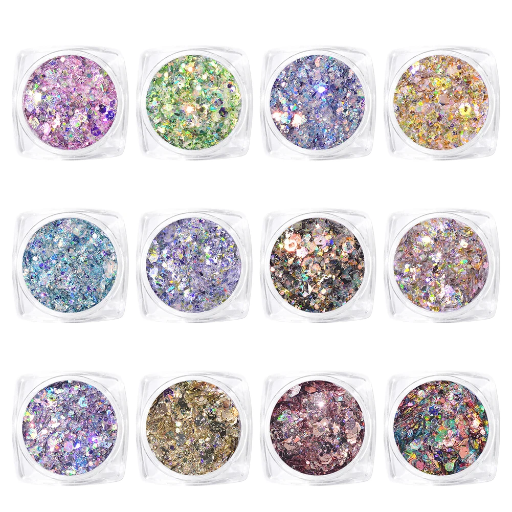 12 смешанных цветов крупные Блестки для ногтей искусственные дизайна Сделай Сам