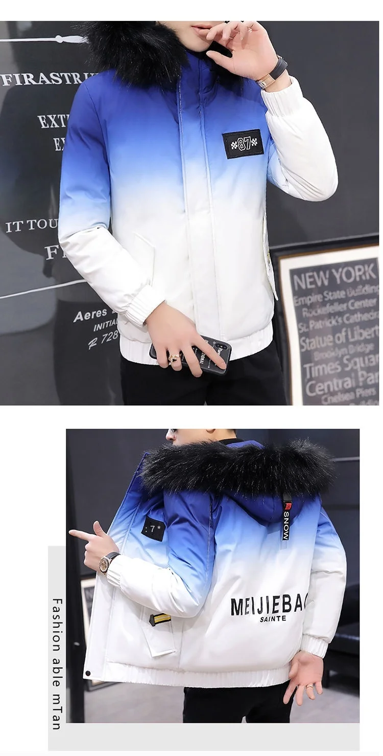 

Autumn and winter new men's Korean fashion casual thickening light cotton jacket large size hoodie large size men's jacket 2021