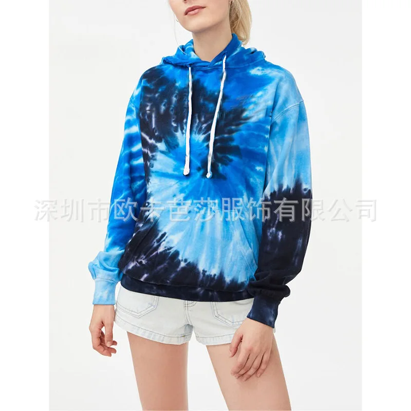 

Women Tie Dye Hoodie Sweatshirts Autumn Long Sleeve 2021 Oversize Ladies Pullovers Casual Loose Pocket Hooded Shirt Streetwear