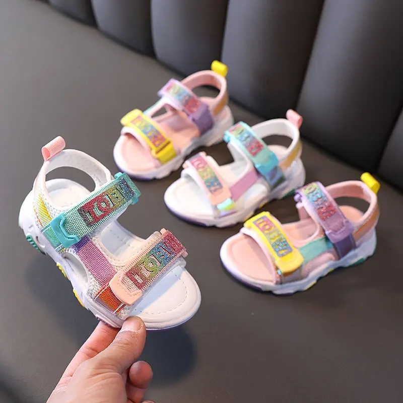 

Stylish Girls Rainbow Girls Sandals Colorful Velcro Comfortable 1-8 Years Old Kids Beach Shoes T21N04LS-71