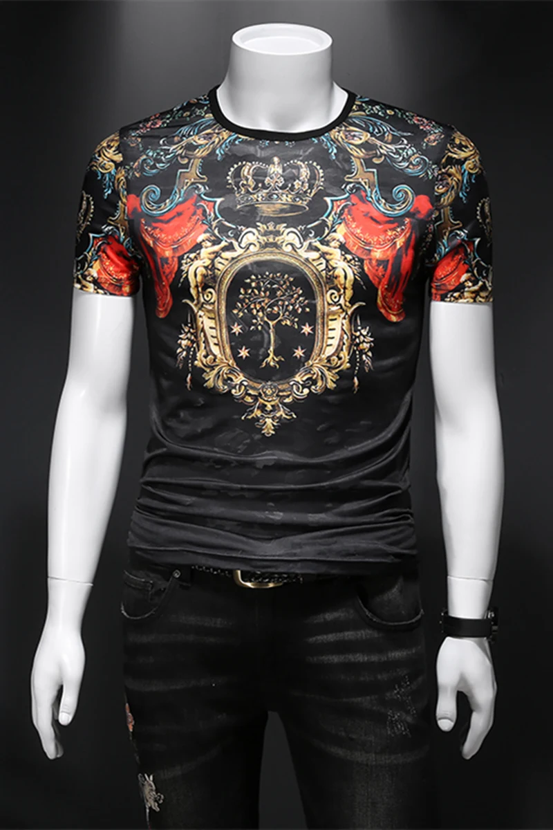 

Print Luxury Retro T Shirt Men Short Sleeve Streetwear Casual T-Shirt 2021 Summer O-neck Tops Tees Men Clothes Soft Comfort