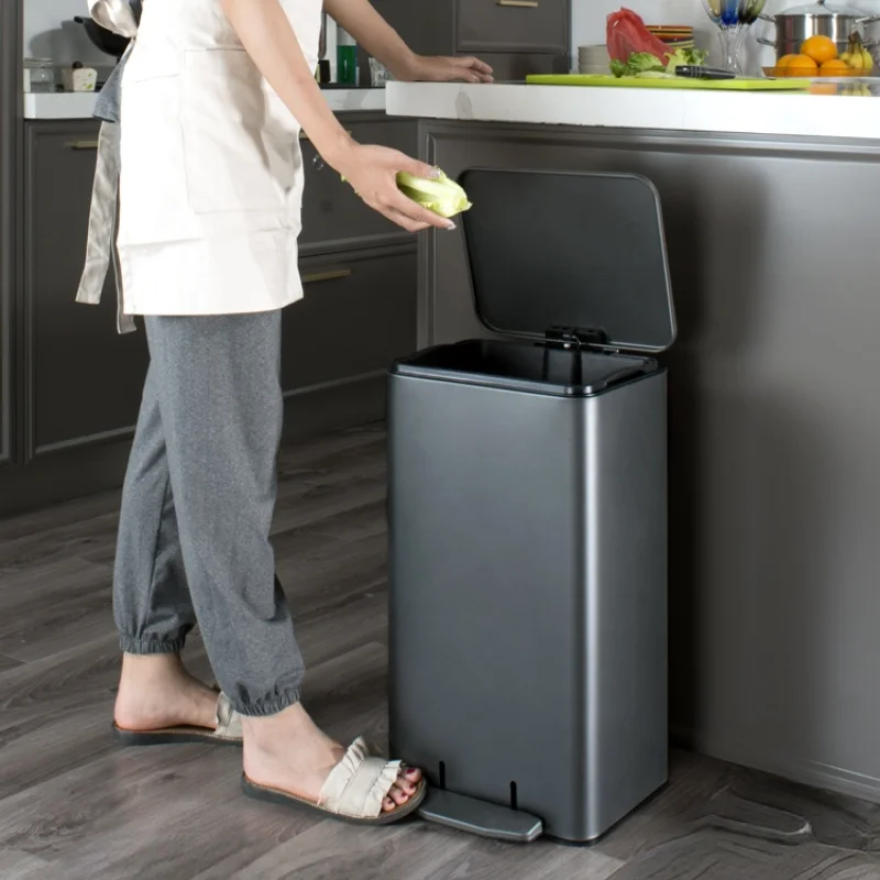 

Large Nordic Waste Bin Stainless Steel Kitchen Luxury Waterproof Food Bathroom Trash Can Toilet Cubo Basura Household Products 5