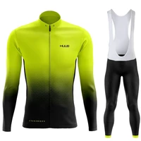 fluo yellow huub cycling jersey set breathable cycling clothing autumnspring long sleeve men road thin suit bicycle tights